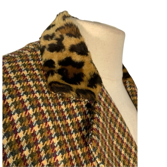 Vintage Finis Retro Y2k Faux Fur Collar Button Front  Blazer Plaid Size 4 - Picture 11 of 12